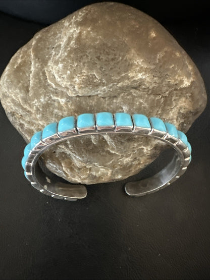 Blue Kingman SB Turquoise Navajo Sterling Silver Cuff Bracelet 8" 19070