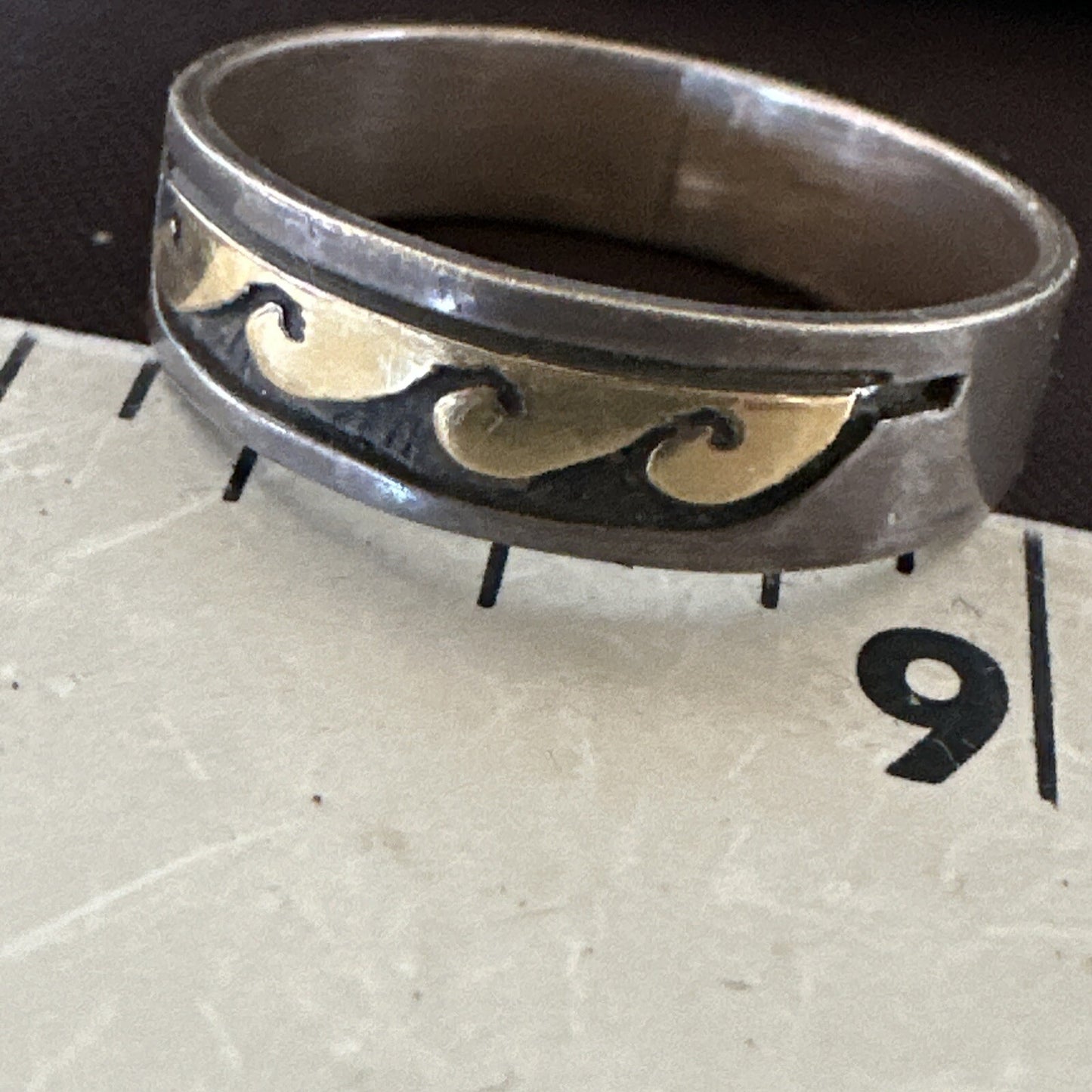 Mens Wedding Band Navajo Stamped 14K Gold Sterling Silver Ring Sz 12 17968