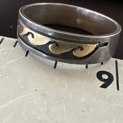 Mens Wedding Band Navajo Stamped 14K Gold Sterling Silver Ring Sz 12 17968
