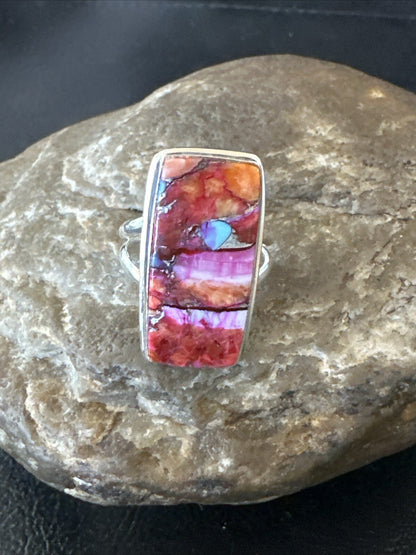 Blue Turquoise Spiny Oyster Southwestern Sterling Silver Ring Size 7 18488