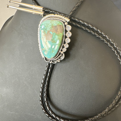 Native Mens Blue Green Royston Turquoise Bolo Tie Sterling Silver Navajo 19594