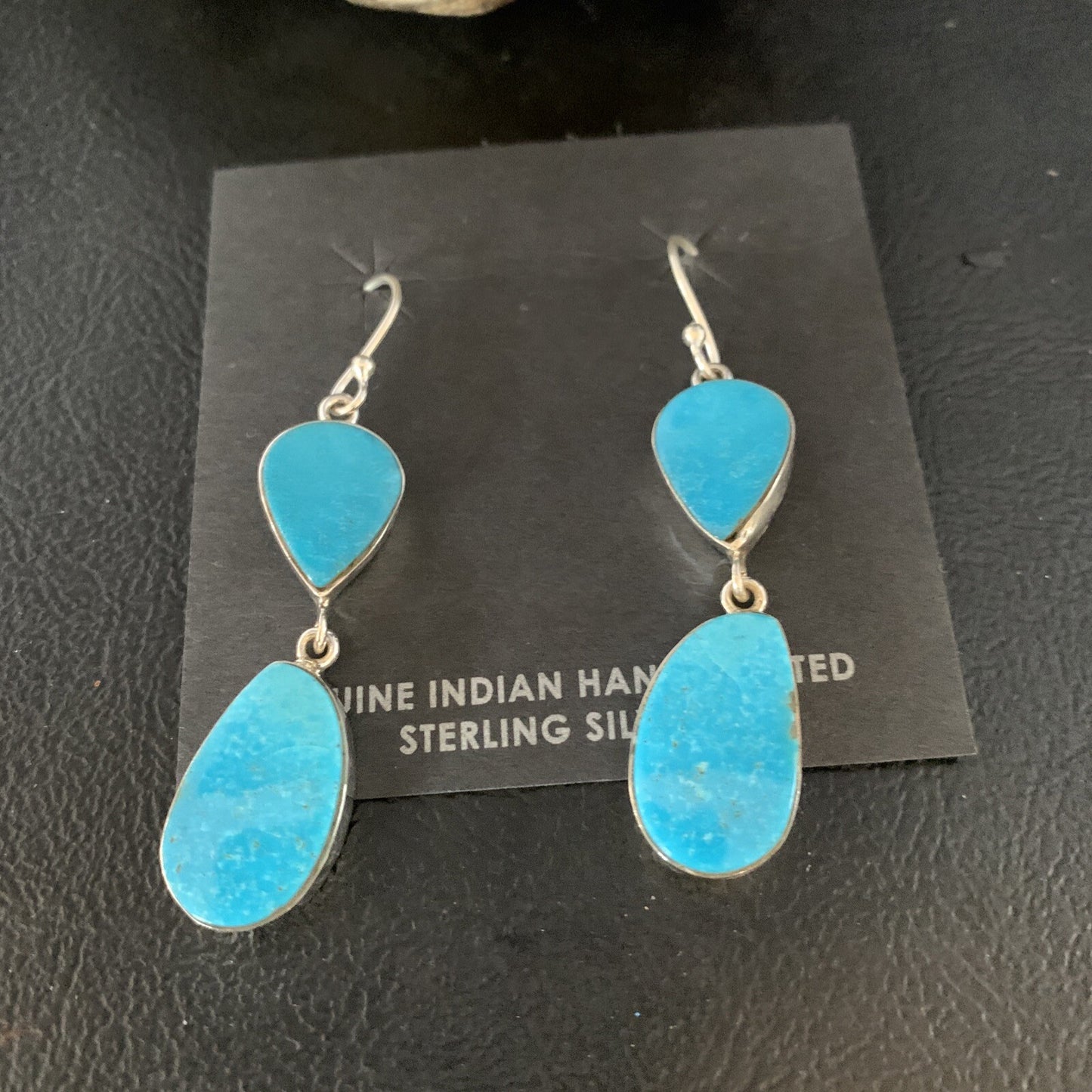 Kingman Turquoise Navajo Sterling Silver Dangle Earrings 1.5" 14105