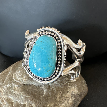 Tufa Women Blue Kingman Turquoise Navajo Sterling Silver Cuff Bracelet 19350