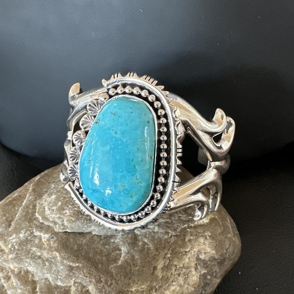 Tufa Women Blue Kingman Turquoise Navajo Cuff Bracelet | Sterling Silver | Authentic Native American Handmade | 19350