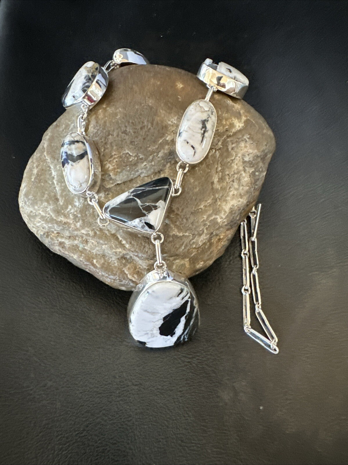 Women White Buffalo Turquoise Lariat Necklace Pendant Sterling Silver 18” 18413