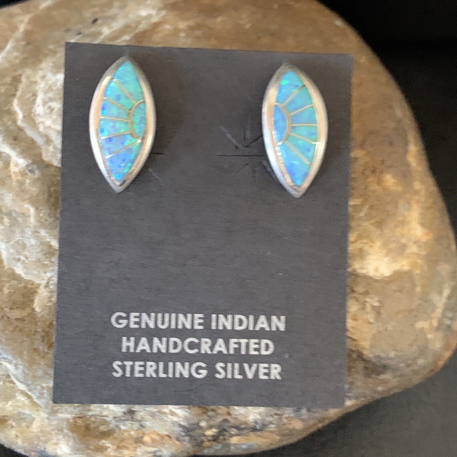 Womens Blue Opal Inlay Navajo Sterling Silver Post Earrings 12779