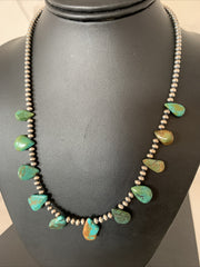Royston Turquoise Beads Necklace | Sterling Silver | Authentic Native American Handmade | 02184