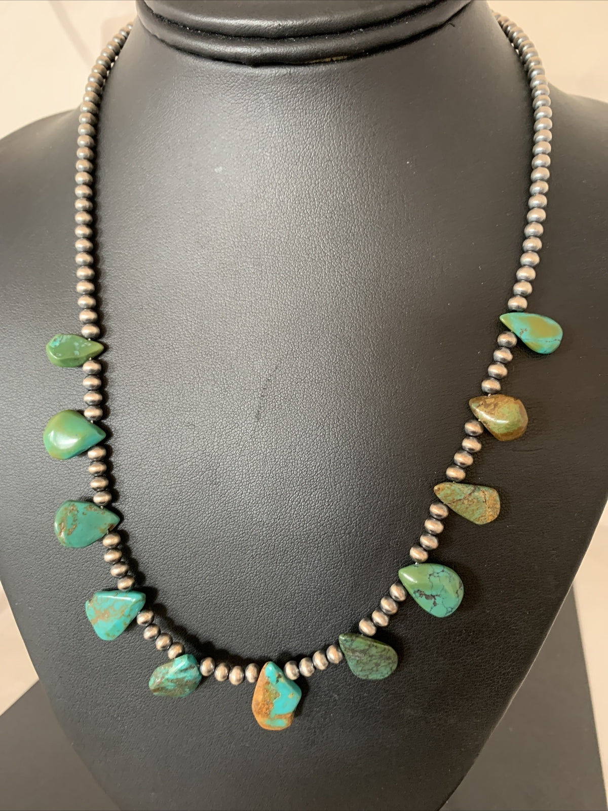 Royston Turquoise Sterling Silver Beads Necklace 02184