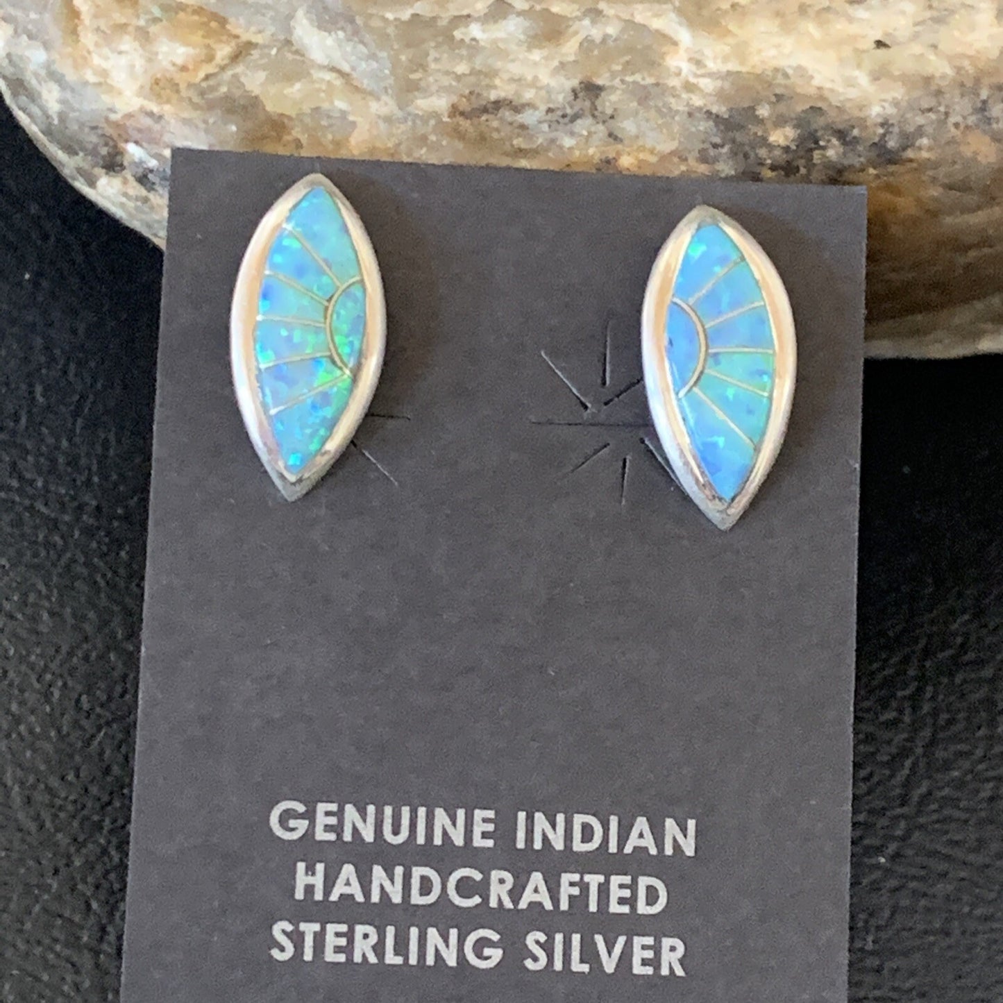 Womens Blue Opal Inlay Navajo Sterling Silver Post Earrings 12779
