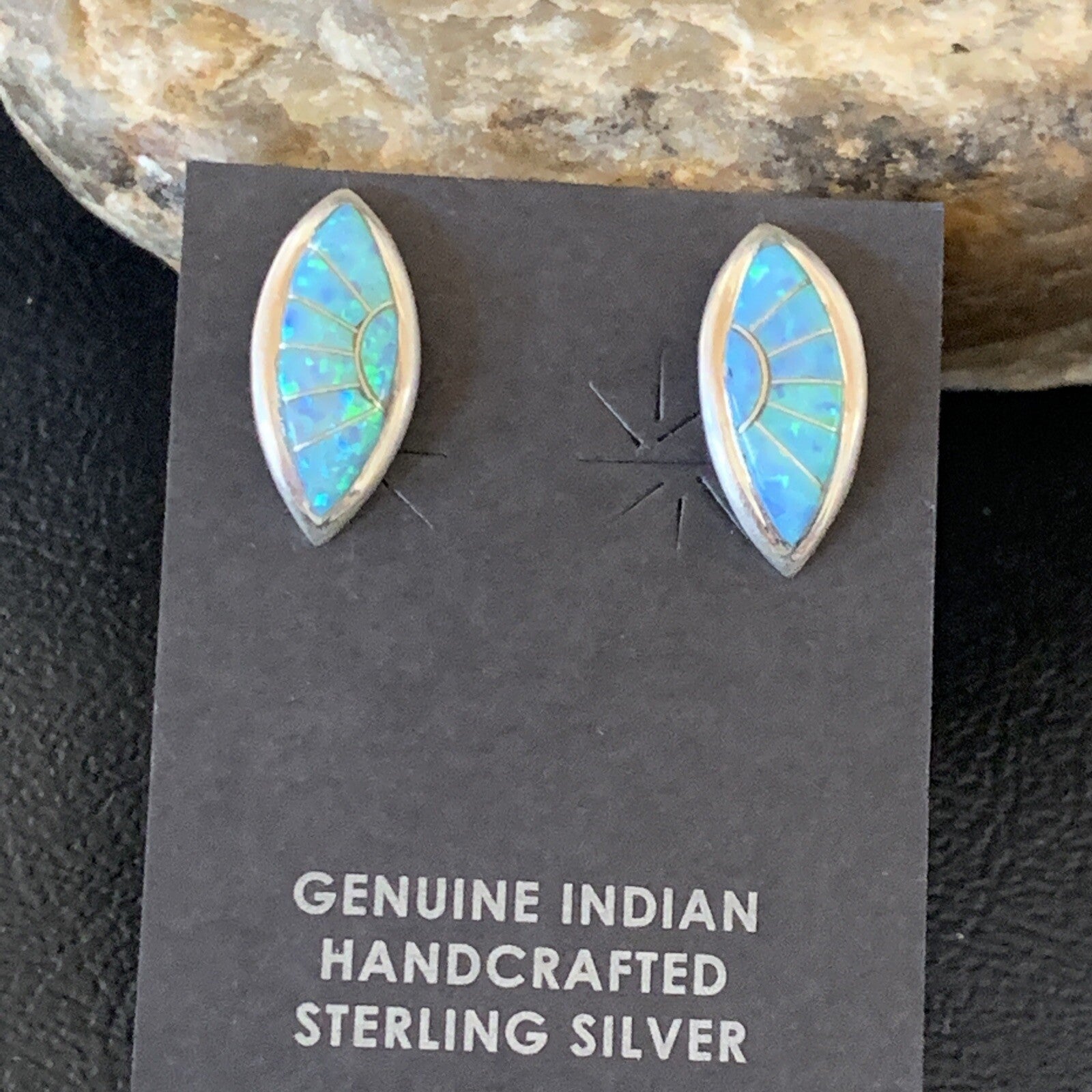 Womens Blue Opal Inlay Navajo Sterling Silver Post Earrings 12779