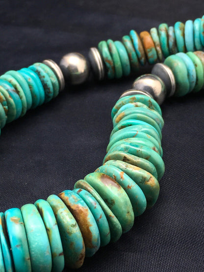 Turquoise Graduated Navajo Sterling Silver Necklace 18" 4047