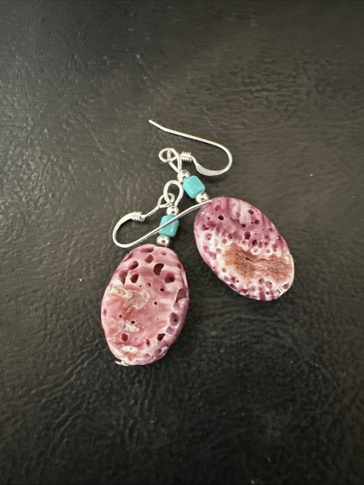 Navajo Sterling Purple Spiny Oyster Turquoise Bead Earrings 18691