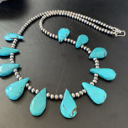 Blue Turquoise Navajo Pearls Necklace | Sterling Silver | Authentic Native American Handmade | 11480