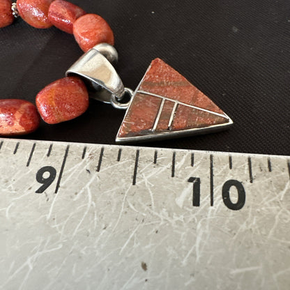 Navajo Apple Sponge Coral Sterling Silver Necklace Inlay Pendant 21” 18755