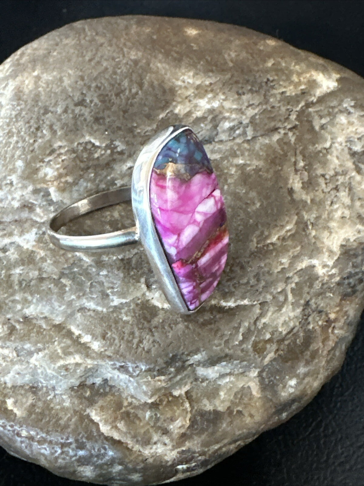 Blue Turquoise Purple Spiny Oyster Navajo Sterling Silver Ring Size 10 18202