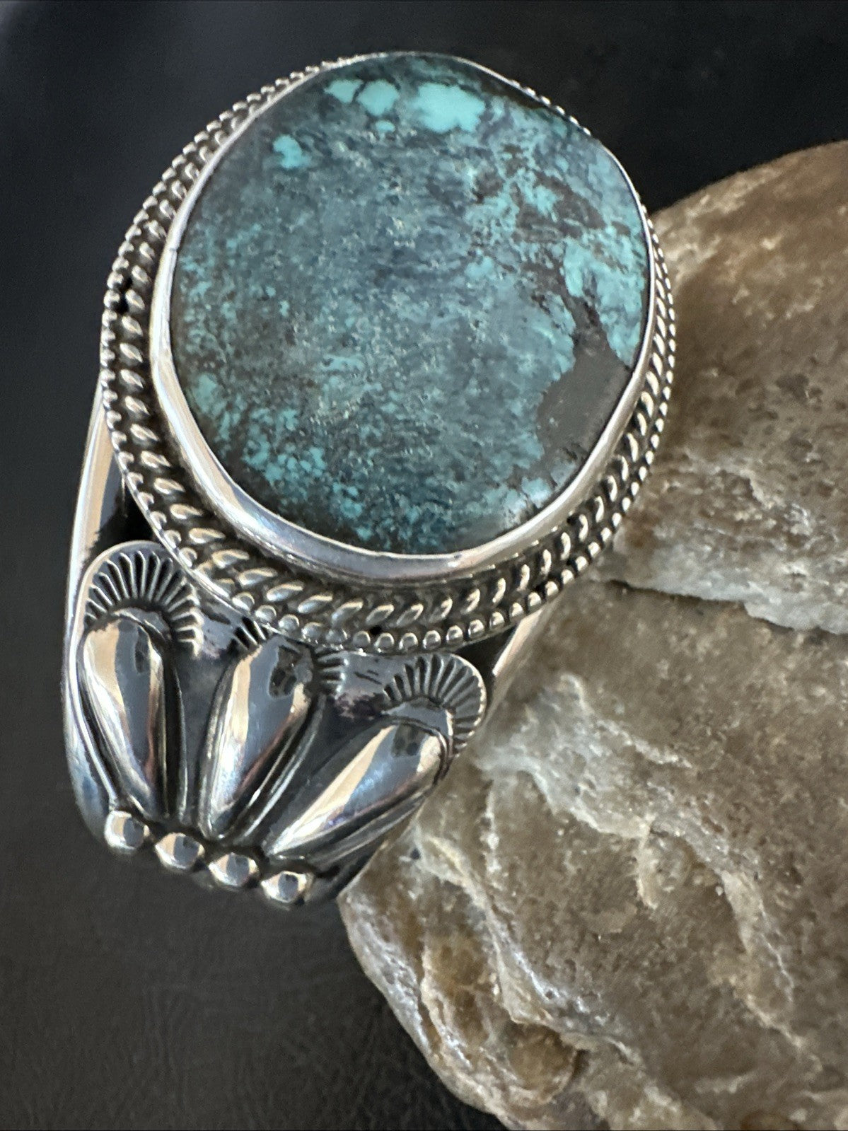 H Joe Blue Spiderweb Turquoise Navajo Sterling Silver Cuff Bracelet 8.2" 19424