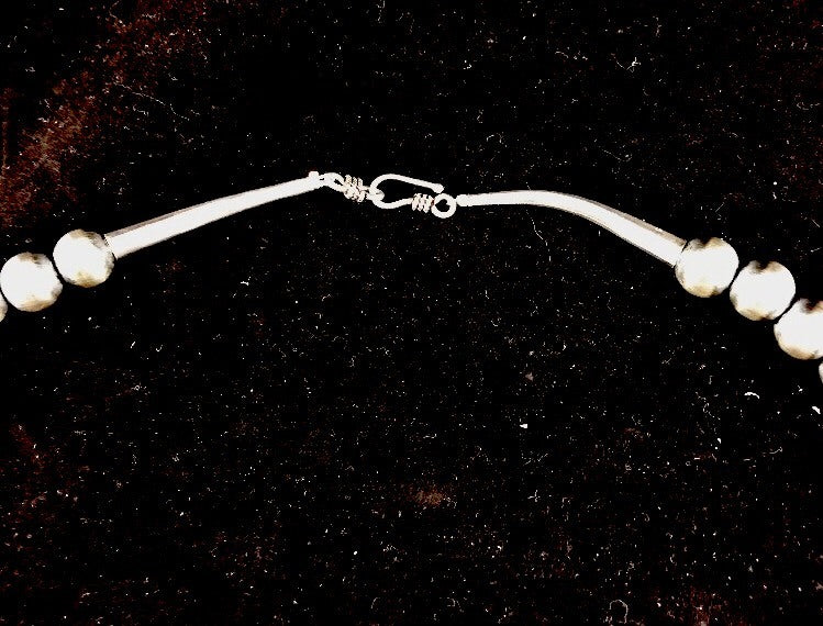 Native American 12mm Sterling Silver Navajo Pearls 22" Hook & Eye Cone Necklace