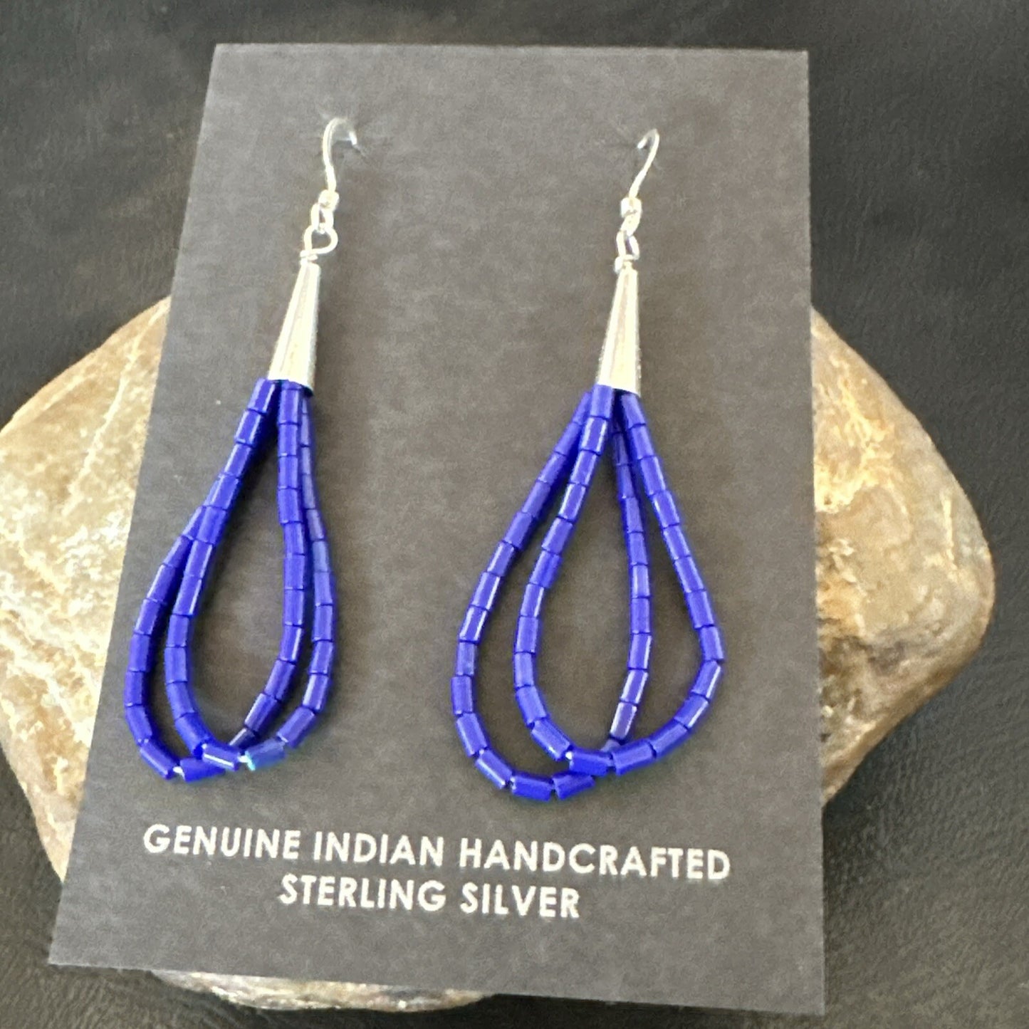 Blue Lapis 2S Heishi Liquid Sterling Silver Dangle Earrings 17888