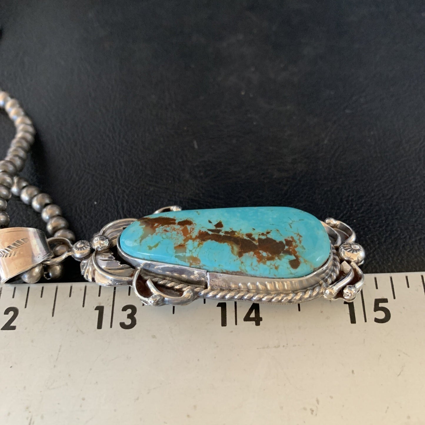 Men Blue Kingman Turquoise Pendant Navajo Pearls Sterling Silver Necklace 14204N