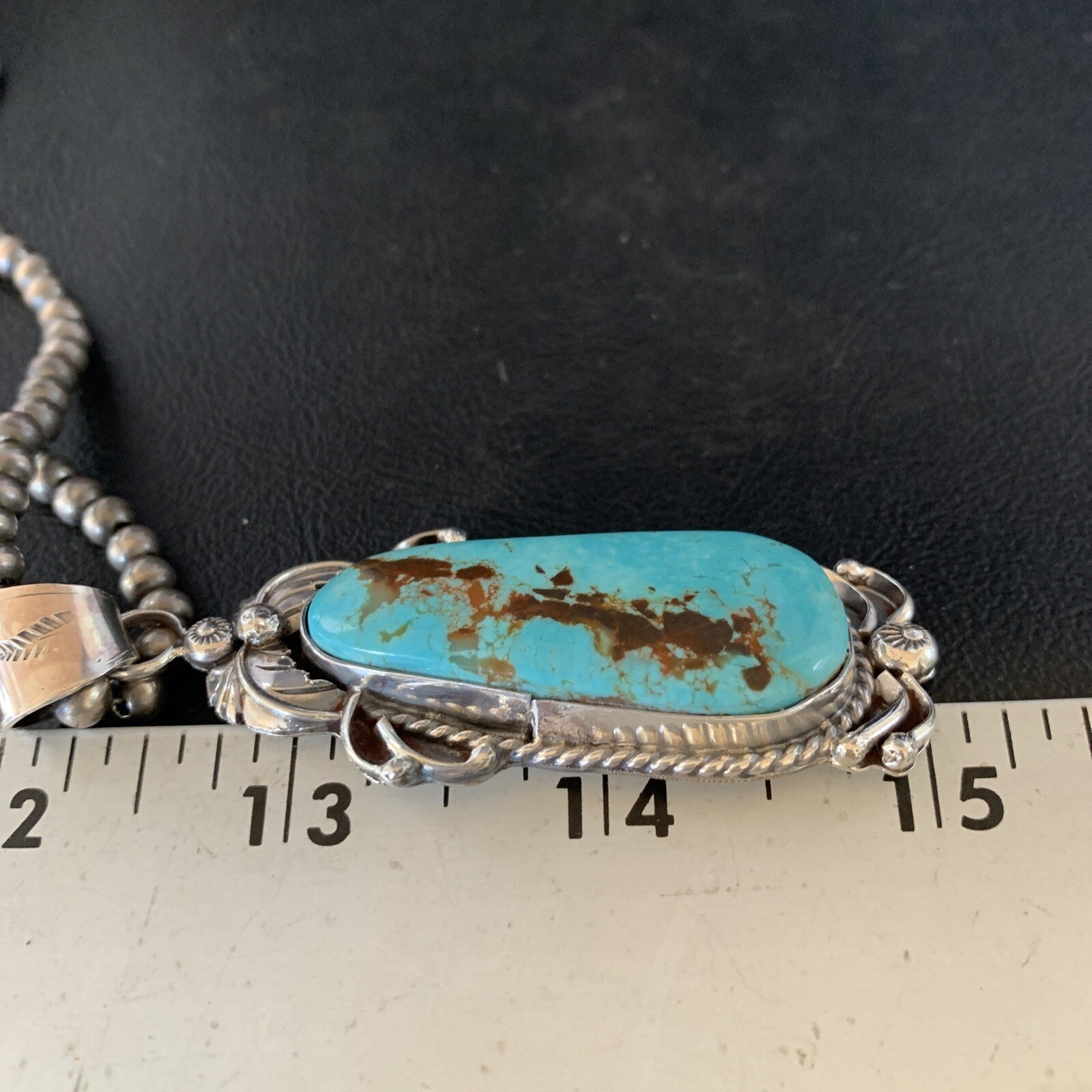 Men Blue Kingman Turquoise Pendant Navajo Pearls Sterling Silver Necklace 14204N