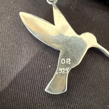 HummingBird White Buffalo Pendant Howlite Sterling Silver Necklace 18727