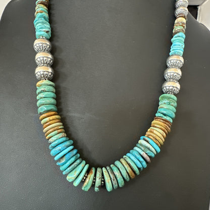 WoMens Blue Green Turquoise Navajo Sterling Silver Necklace 24” 19493