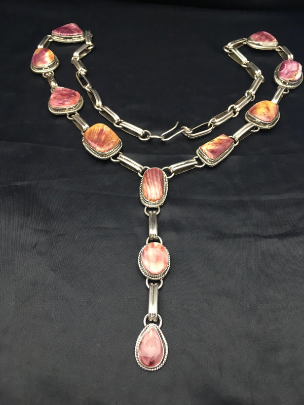LARIAT Purple Spiny Oyster Necklace Navajo | Sterling Silver | Authentic Native American Handmade | 02793