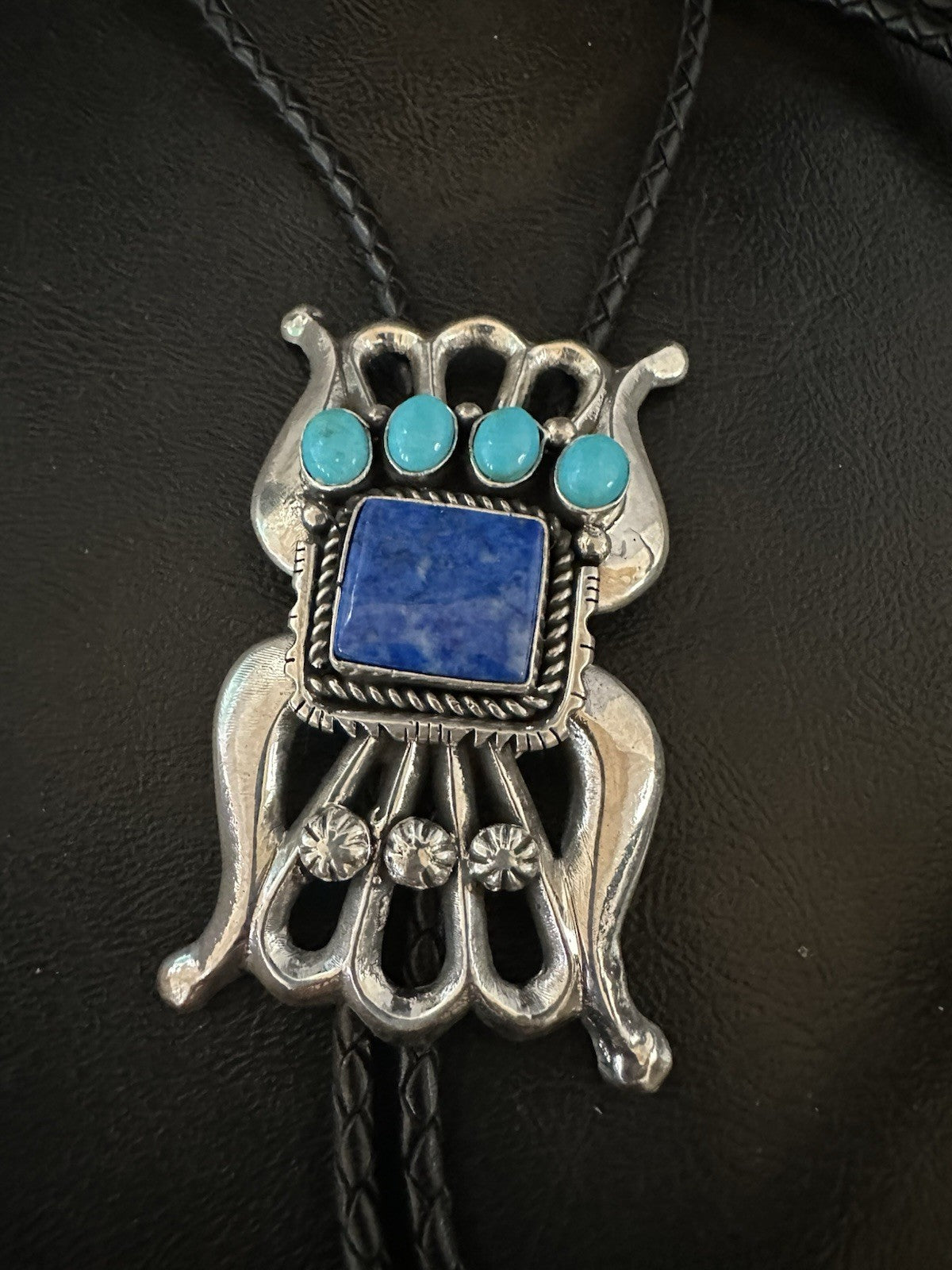 Mens Tufa Blue Lapis Lazuli Turquoise Navajo Sterling Silver Bolo Tie 3” 19472