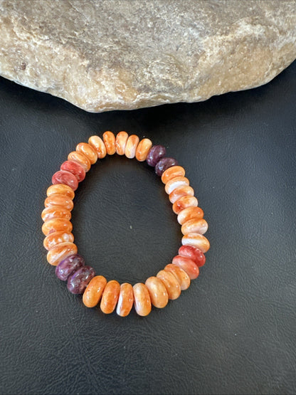 Orange Purple Spiny Oyster 12mm Bead Navajo Stretch Bracelet 19252