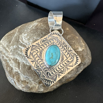 Men Women Blue Kingman Turquoise Pendant Navajo Sterling H Joe 19520
