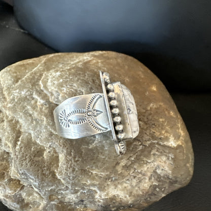White Buffalo Turquoise Navajo Sterling Silver Ring Size 8 18775