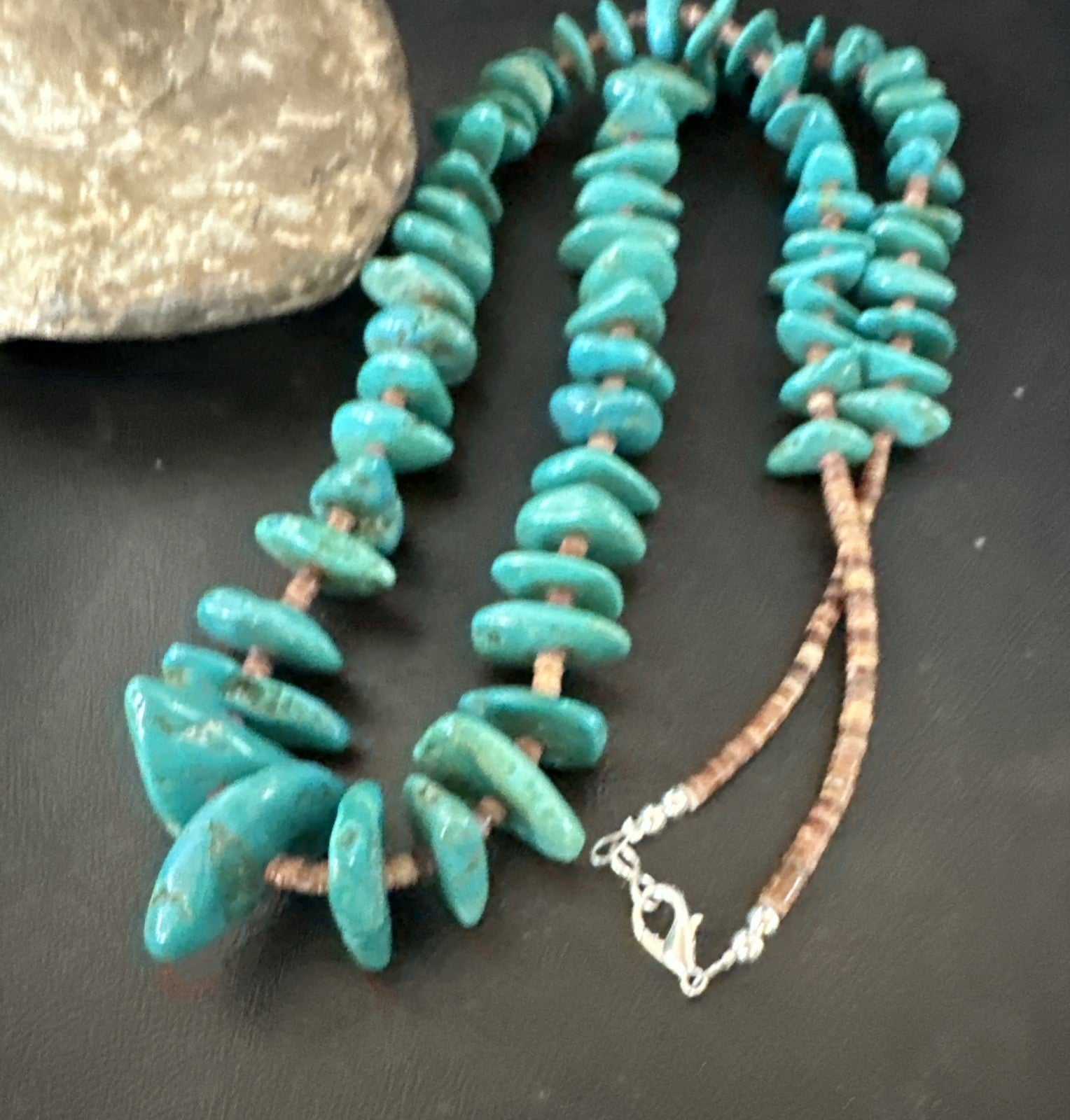 XL Navajo Kingman Turquoise Shell Heishi Sterling Silver Bead 34” Necklace 19635