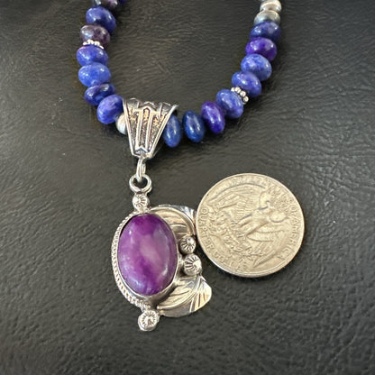 Purple Stone Pendant Navajo Pearls Sterling Silver Necklace 21” 18032