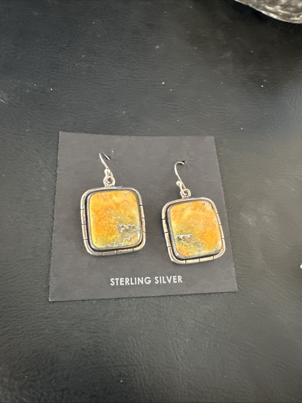 Womens Bumblebee Jasper Navajo Sterling Silver Earrings 15837