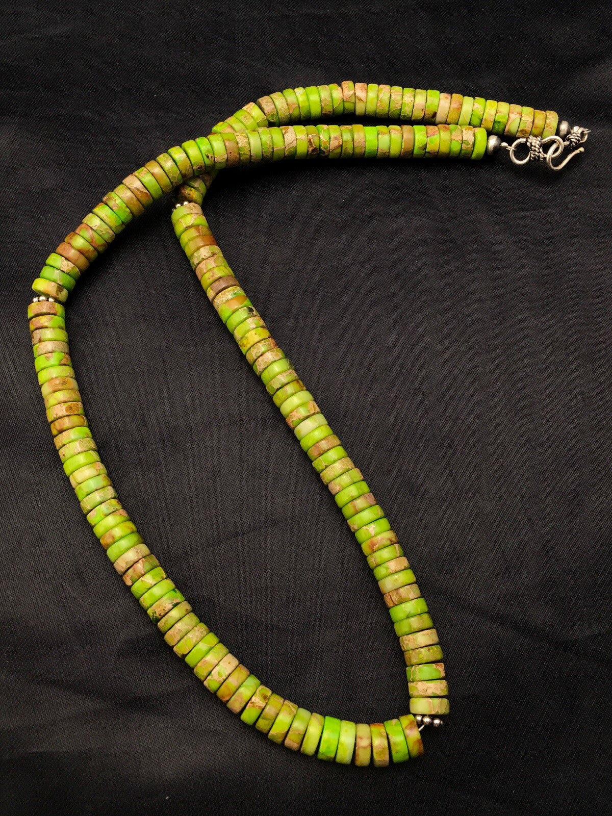 Native Green Gaspeite Stabilized Navajo Sterling Silver Necklace 20" 04337