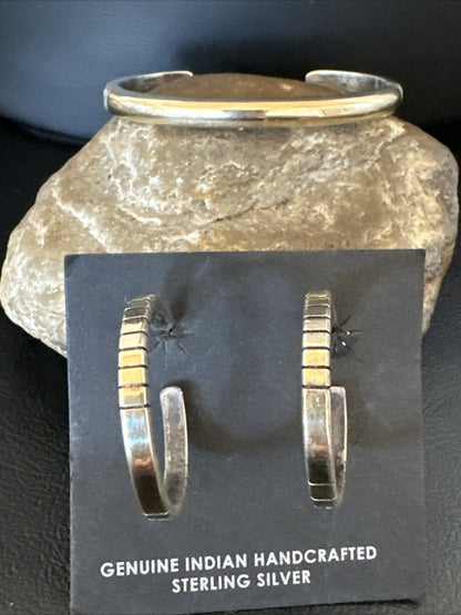 WoMens Navajo Sterling Silver 14K Gold Cuff Bracelet Earrings 18199