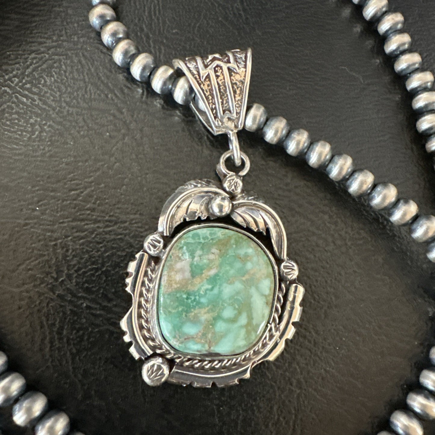 WoMens Navajo Sterling Silver  Green Royston Turquoise Necklace Pendant 19365
