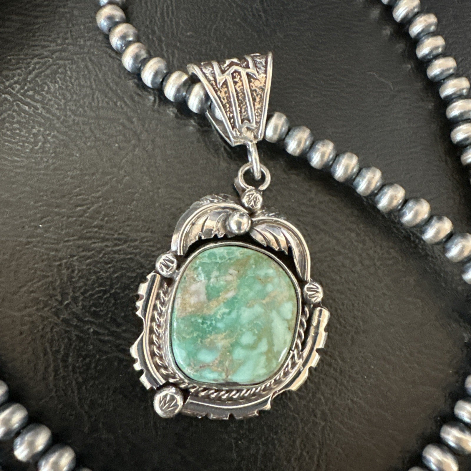 WoMens Navajo Sterling Silver  Green Royston Turquoise Necklace Pendant 19365