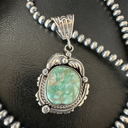 WoMens Navajo Sterling Silver  Green Royston Turquoise Necklace Pendant 19365