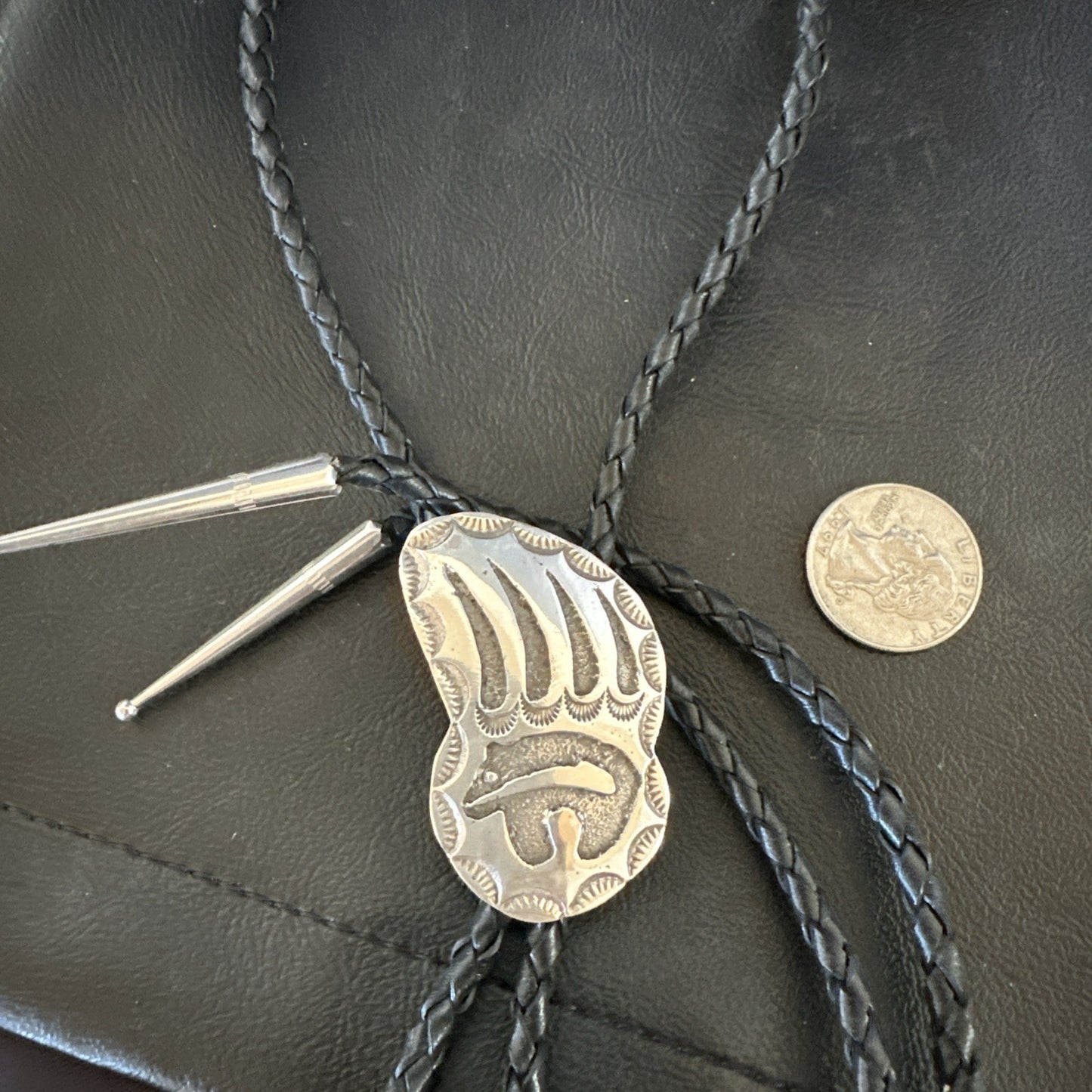 Native American Hopi Mens BearPaw Bolo tie Sterling Silver 2" 19162