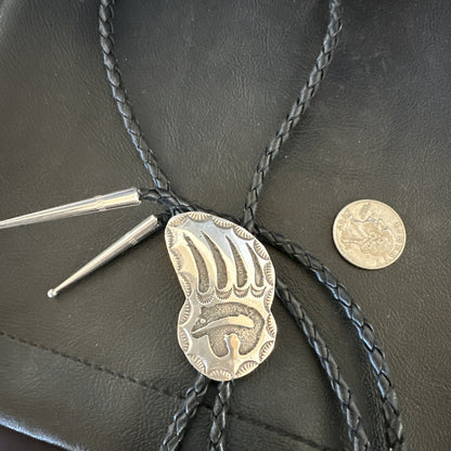 Native American Hopi Mens BearPaw Bolo tie Sterling Silver 2" 19162