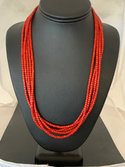 Bamboo Coral Bead Navajo Necklace | Sterling Silver | Authentic Native American Handmade | 2851