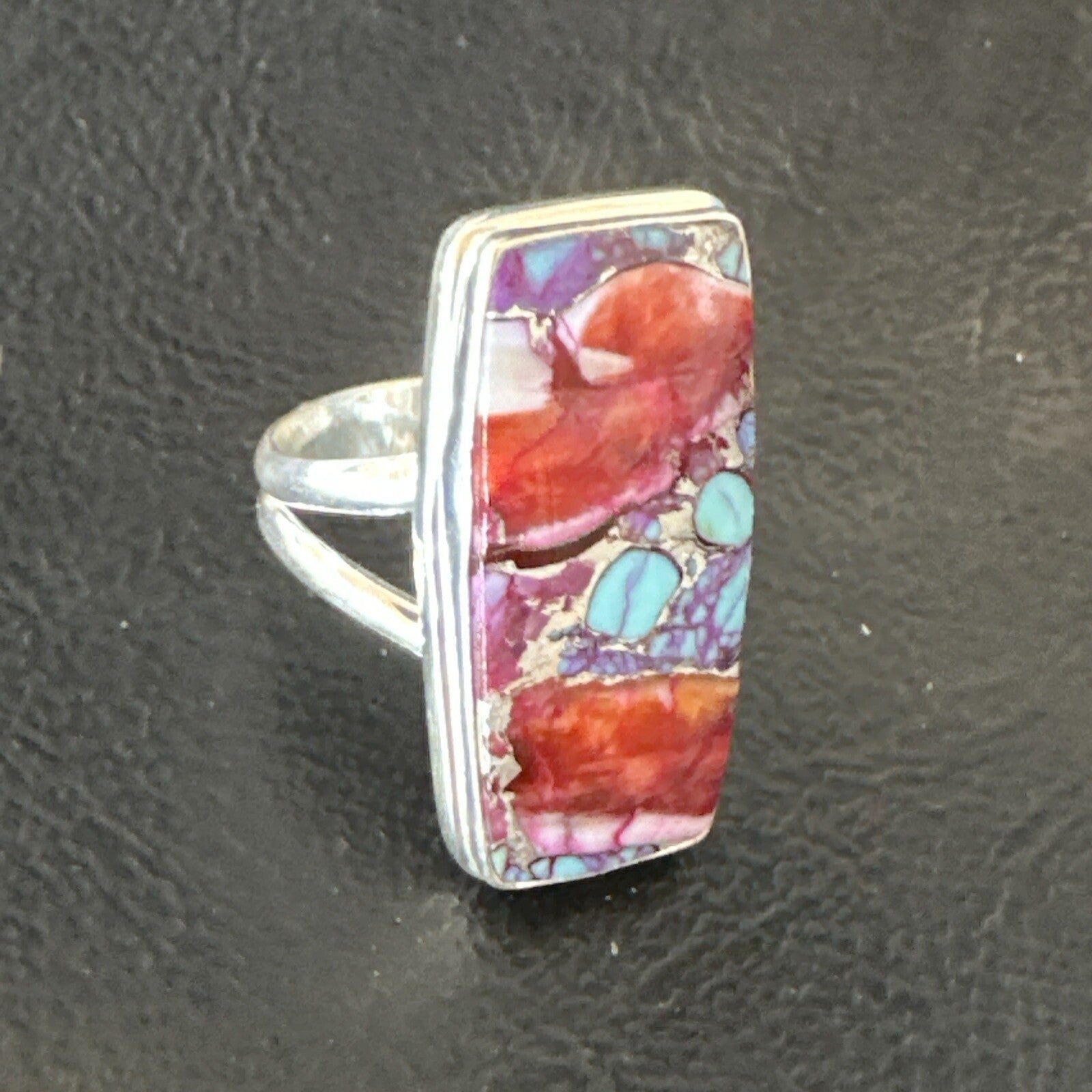 Blue Turquoise Spiny Oyster Southwestern Sterling Silver Ring Size 7 18491
