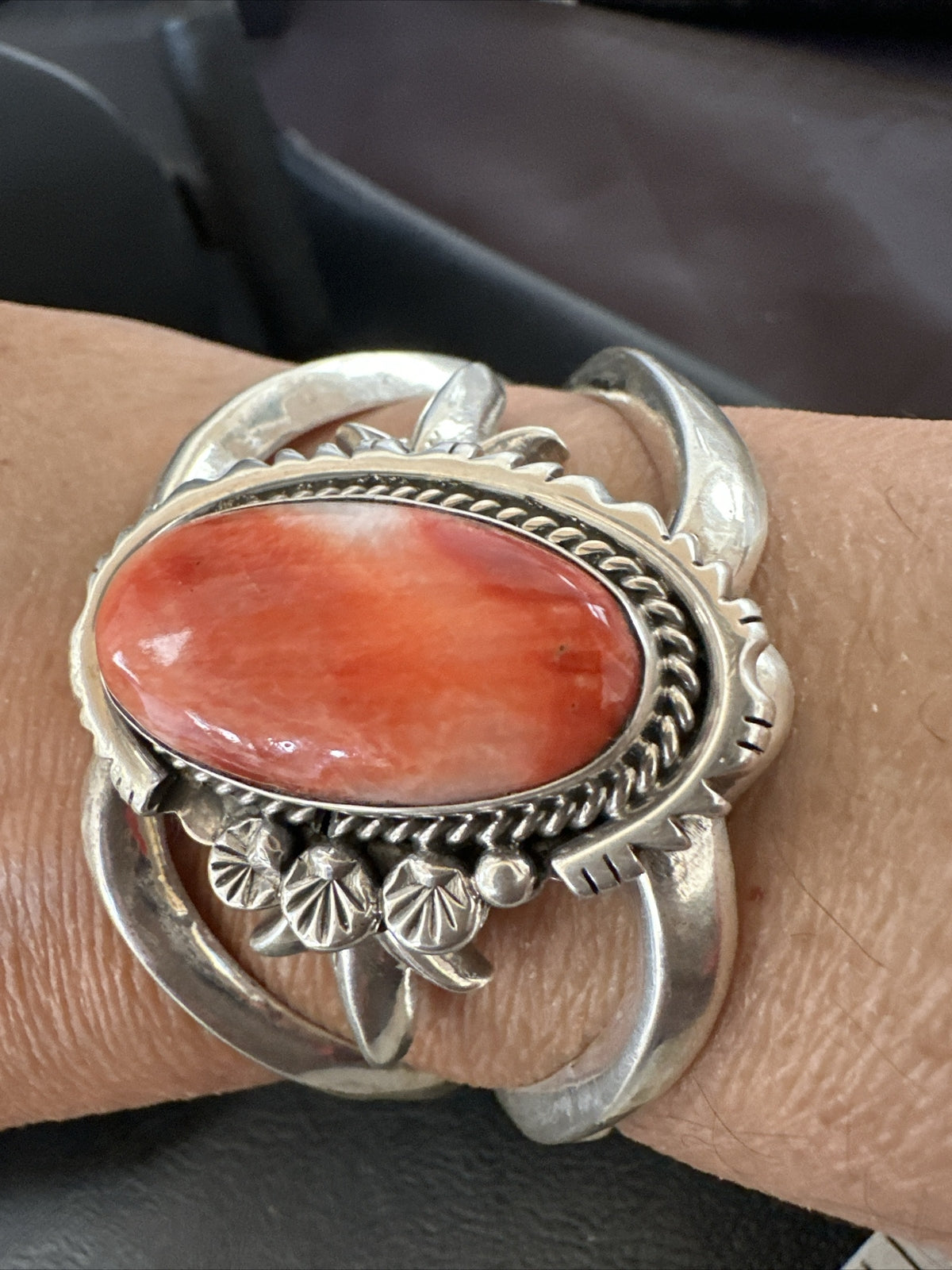 Red Spiny Oyster Navajo Sterling Silver Cuff Bracelet 17704