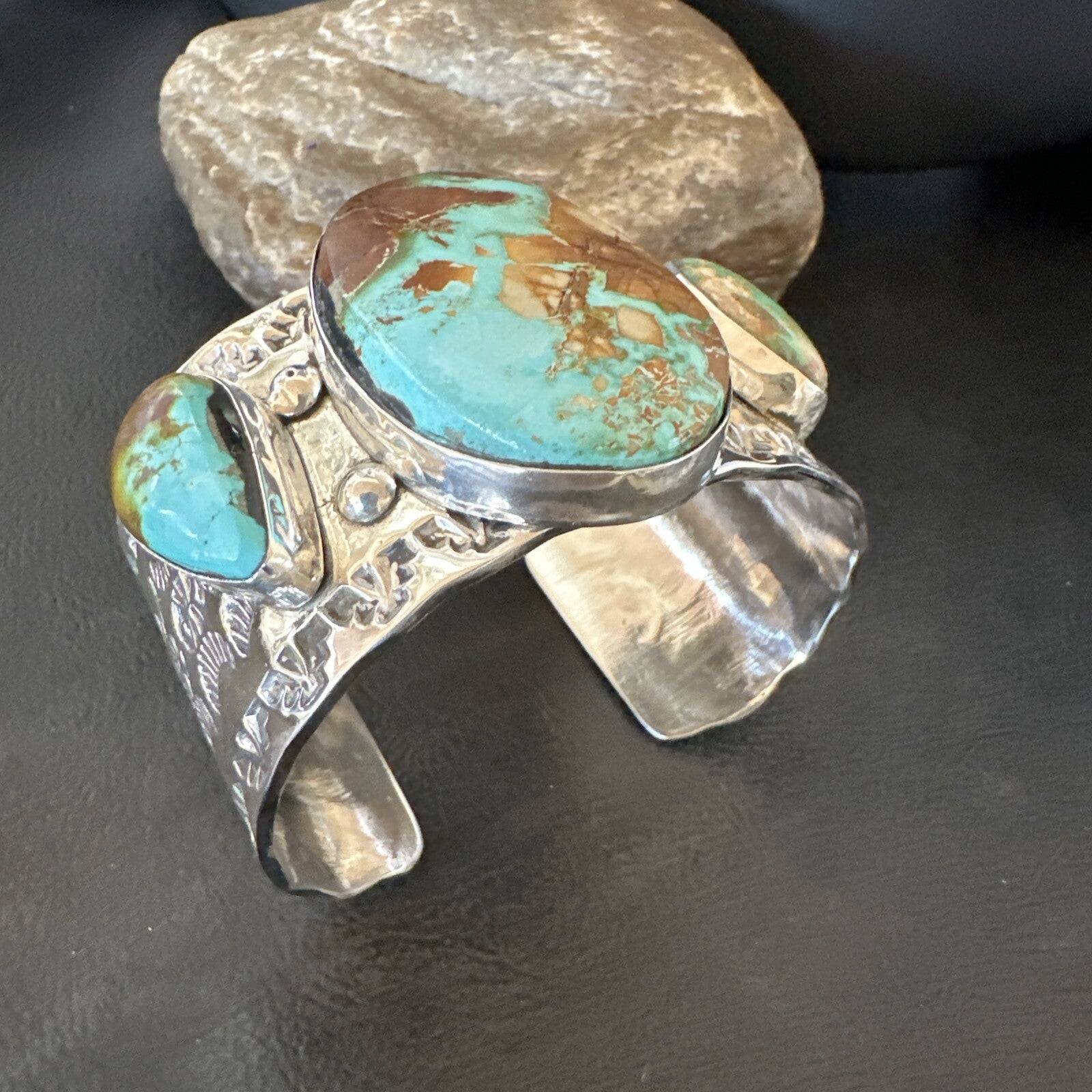Navajo Green Royston TURQUOISE Sterling Silver Cuff Bracelet 17937