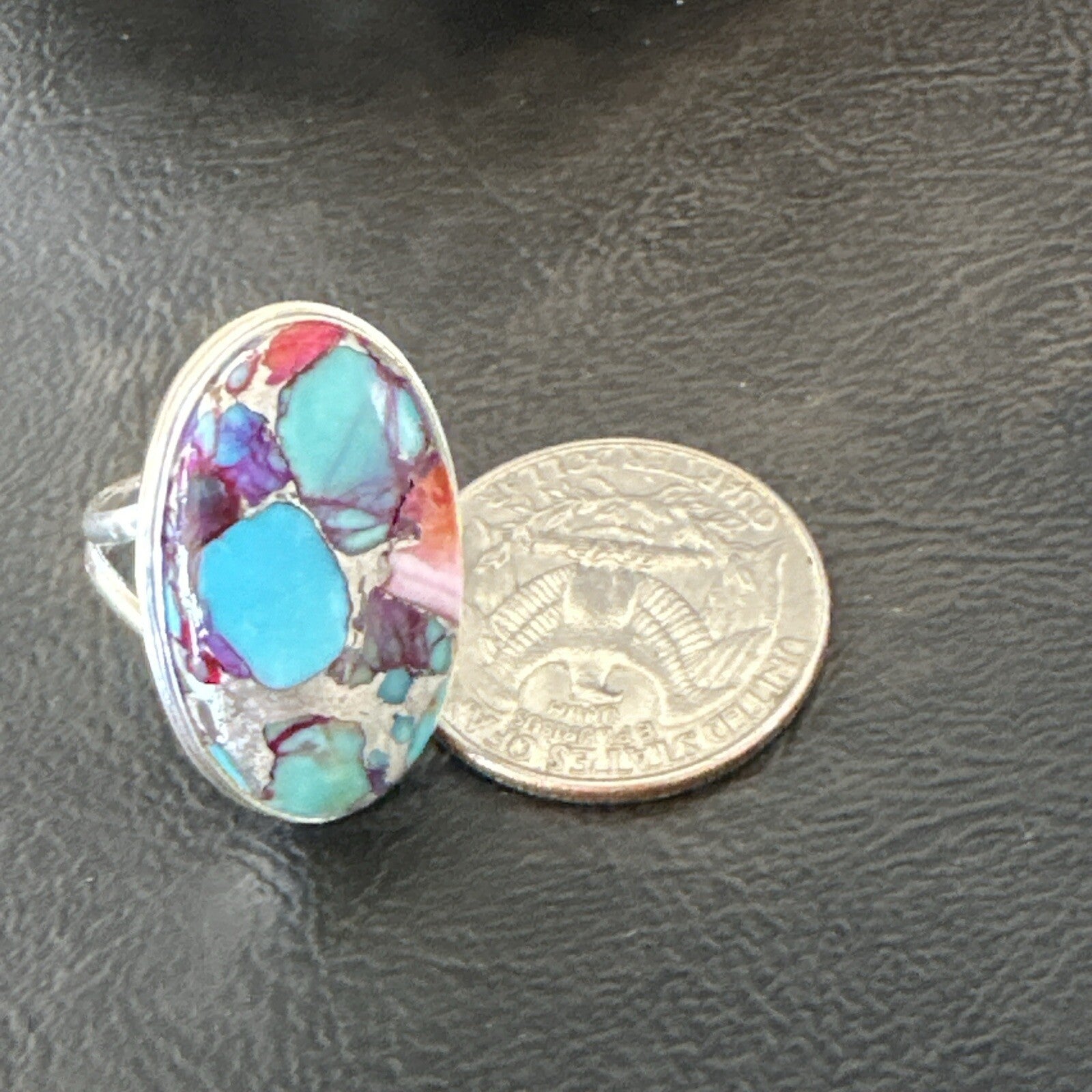 Blue Turquoise Spiny Oyster Navajo Sterling Silver Ring Size 7 18253