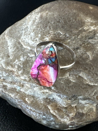 Blue Turquoise Purple Spiny Oyster Navajo Sterling Silver Ring Size 10 18201