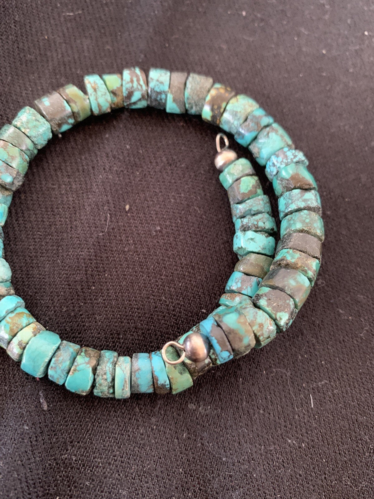 Navajo Natural Turquoise Heishi Bracelet Stainless Steel Memory Wire 17609