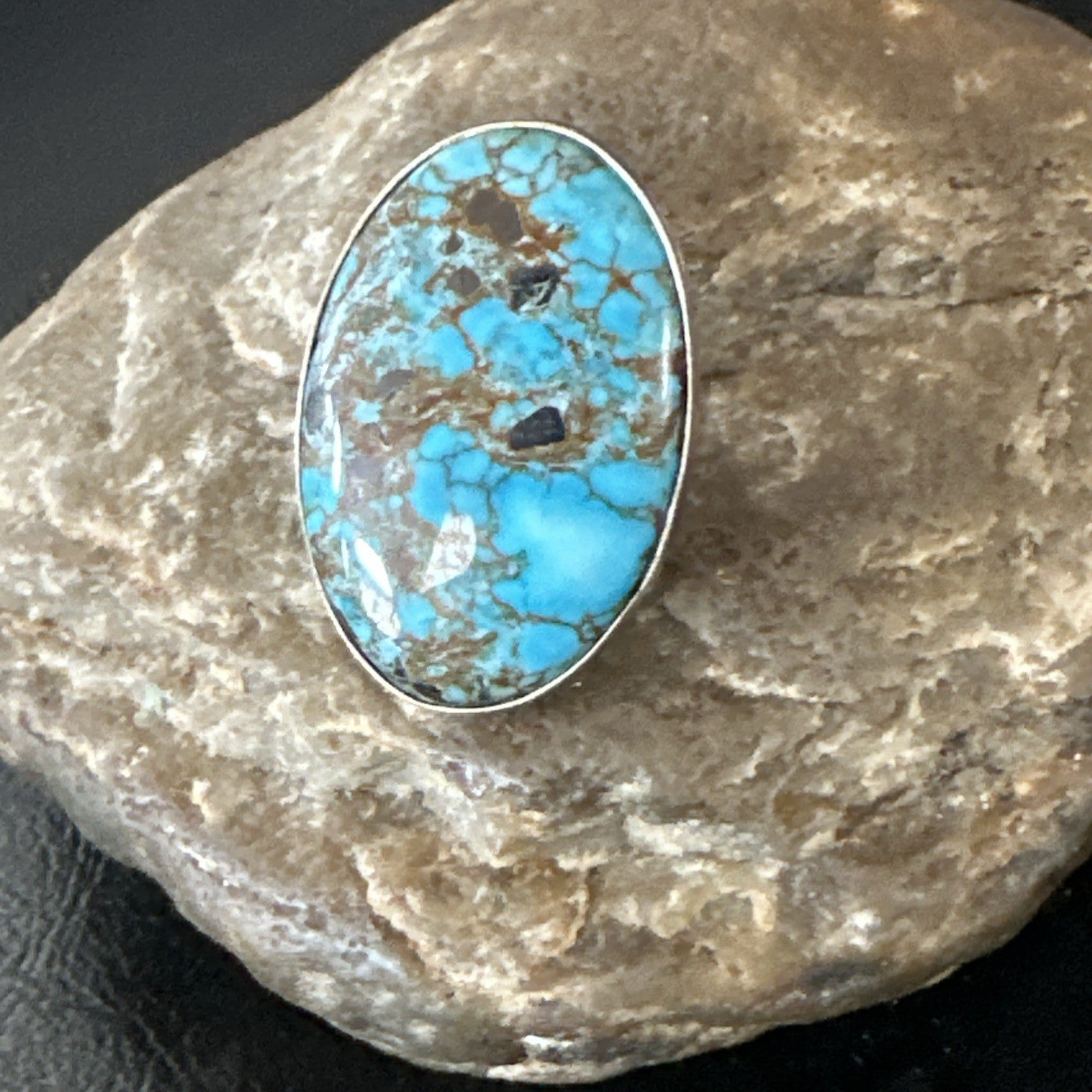 Blue Turquoise#8 Southwestern Sterling Silver Ring Size 7 19738