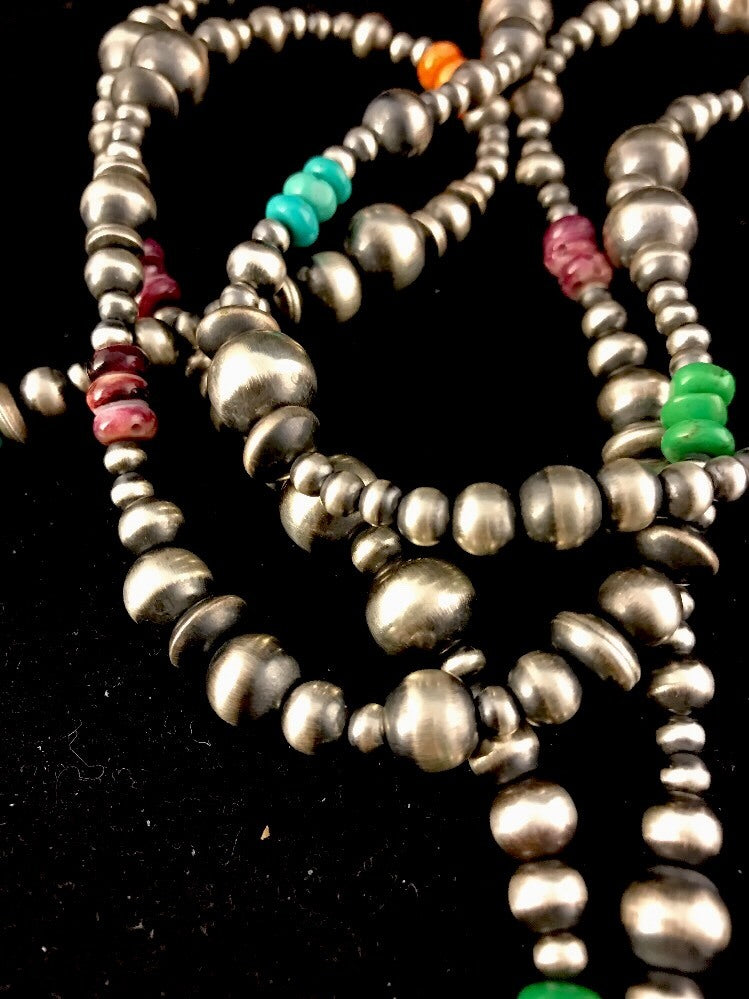 Turquoise Coral Spiny Oyster Sterling Silver Beads Bead Necklace 92818